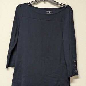 Talbots Women's Navy Blue Three Quarter Boat Neck Button-Sleeve Blouse Top - XS
